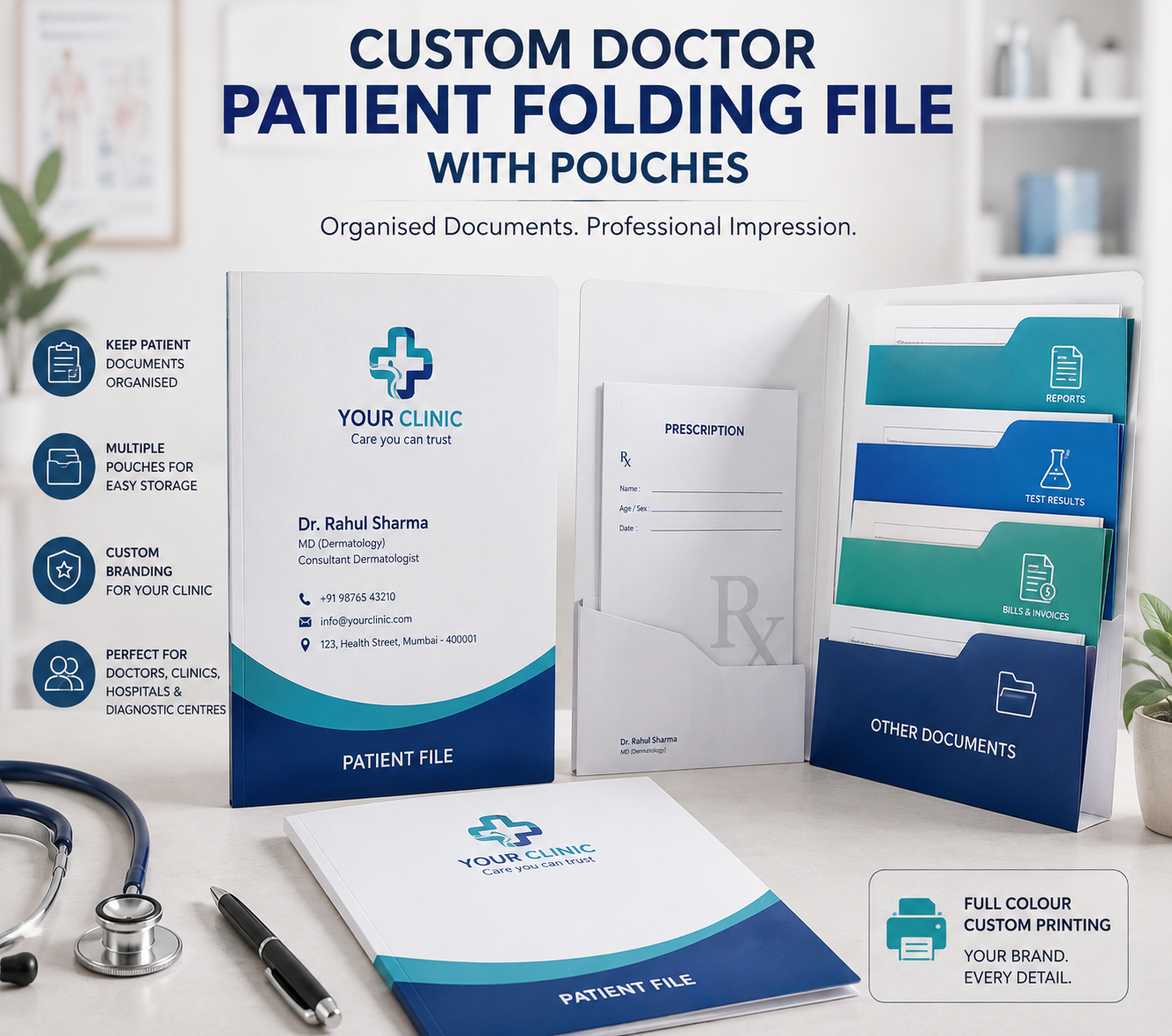 Custom Doctor Patient Folding File with Pouches